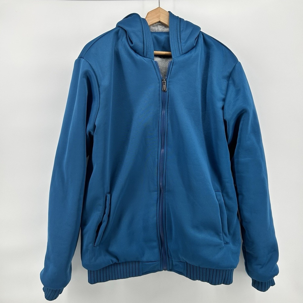 Womens XL Sherpa Lined Hoodie‎ Jacket Blue Full Zip Cozy Fleece Warm Camp Cabin